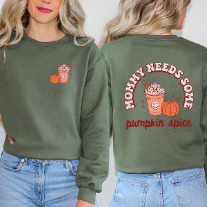Simply Sage Market Women's Graphic Sweatshirt Retro Mommy Needs Some Pumpkin Spice Lightning Bolt Front and Back - 1 of 4