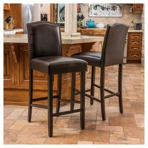 PU Faux Leather Armless Barstool (Set of 2) with Cushioned Backrest and Rubberwood Legs for Kitchen Island, Home Bar - 1 of 4