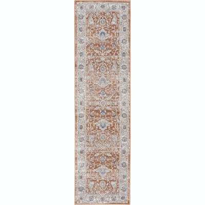 Nicole Curtis Series 4 Vintage Medallion Grey and Brick Red Runner Rug