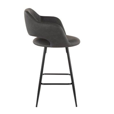 Set of 2 Gray Faux Leather Counter Stools with Black Metal Legs