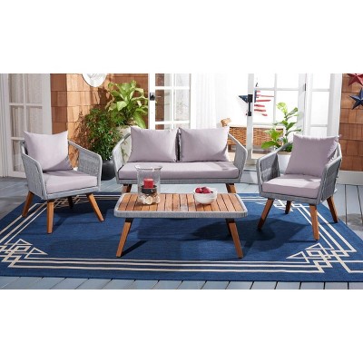 Eucalyptus Wood & Light Grey Rope 4-Person Patio Set