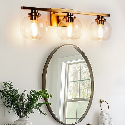 YANSUN Elegant 25 in. 3-Light Gold Bathroom Vanity Light, Modern Farmhouse Wall Sconce with Open Globe Glass Shades