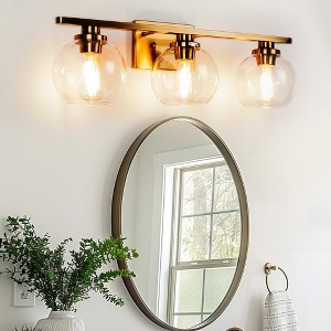 YANSUN Elegant 25 in. 3-Light Gold Bathroom Vanity Light, Modern Farmhouse Wall Sconce with Open Globe Glass Shades - 1 of 1