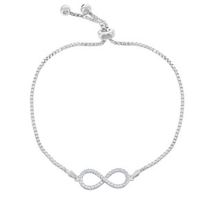 Bella Silver Sterling silver box chain with Center open CZ Infinity with Beads  Adjustable Bracelet - Silver - 10 Inch - 1 of 2