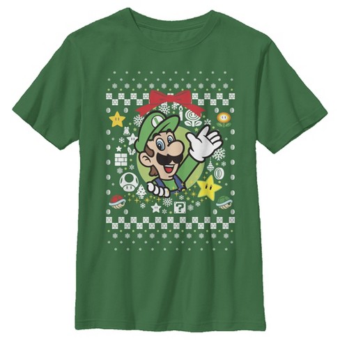 Boy's Nintendo Ugly Christmas Luigi Wreath T-shirt : Target