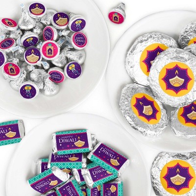 Big Dot of Happiness Happy Diwali - Mini Candy Bar Wrappers, Round Candy Stickers & Circle Stickers - Party Candy Favor Sticker Kit - 304 Pieces