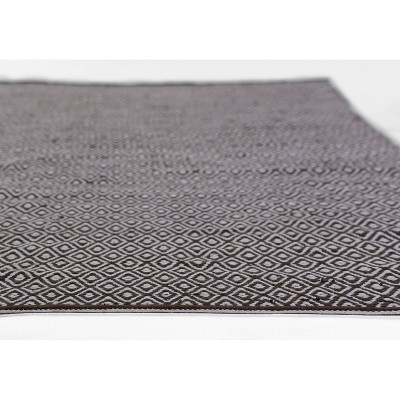Brown and White Hand Woven Synthetic Diamond Pattern Rug