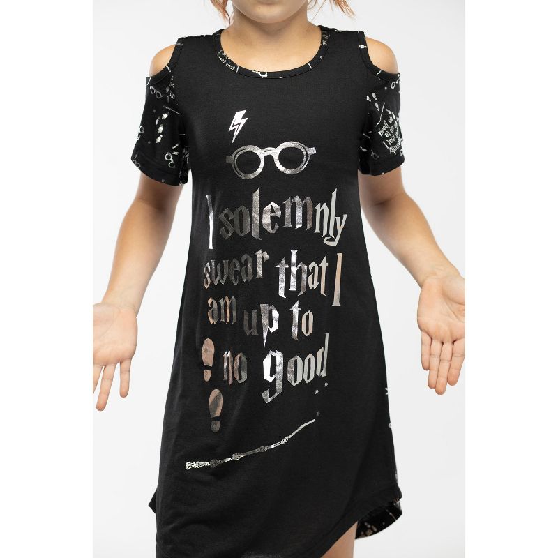Intimo Big Girls' Harry Potter I Solemnly Swear Shoulder Cut Out Nightgown Black, 5 of 7