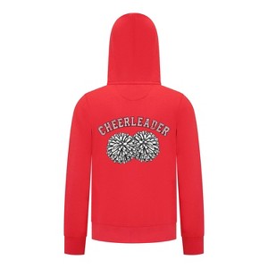 Everyday Kids Cheerleader Girls Zip Up Hoodie – Pom Pom Sketch Graphic Sweatshirt - 1 of 4