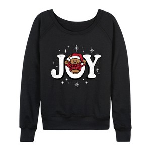 Women's - Instant Message - Joy Teddy Bear Lightweight French Terry Wide Neck Long Sleeve Graphic Shirt - 1 of 4