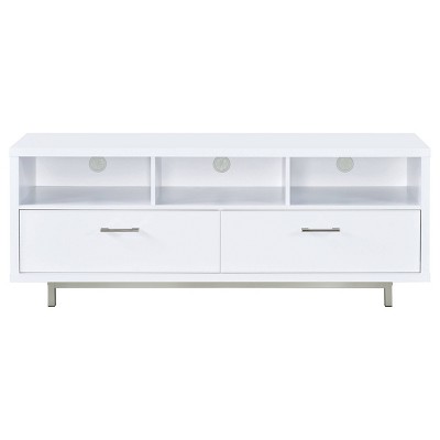 White Modern TV Stand with 2 Drawers and Shelves