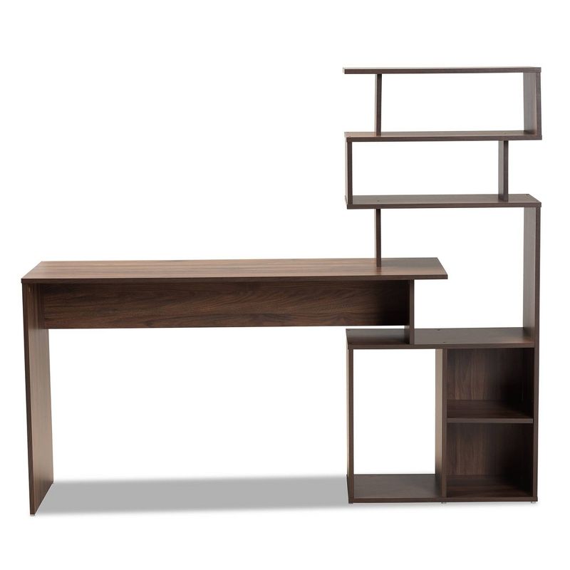 Foster Wood Storage Desk with Shelves Walnut/Brown - Baxton Studio, 3 of 10