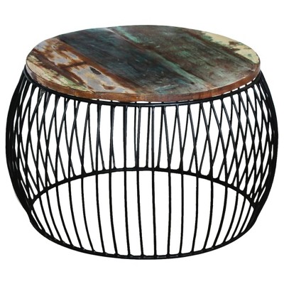 Round Reclaimed Wood Coffee Table with Black Iron Frame