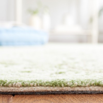 Ivory and Green Tufted Wool Runner Rug