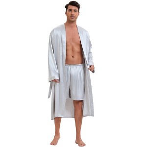 INSPIRE CHIC Men's Satin Long Sleeve Robe with Shorts Sleepwear 2-Piece Set - 1 of 4