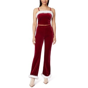 WallFlower Women's Ginger Christmas Fur Trimmed Luxe Velour Cropped Cami and Flare Pant Set - 1 of 4
