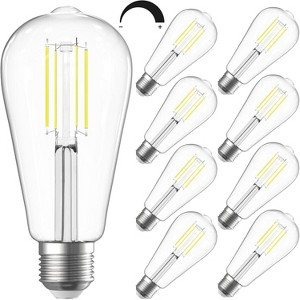 Dimmable Edison Bulbs 60 Watt LED,Bright Daylight White 4000K,Vintage ST58 Antique LED Filament Bulbs,E26 Medium Base,80+ CRI,Clear Glass,8 Pack - 1 of 4