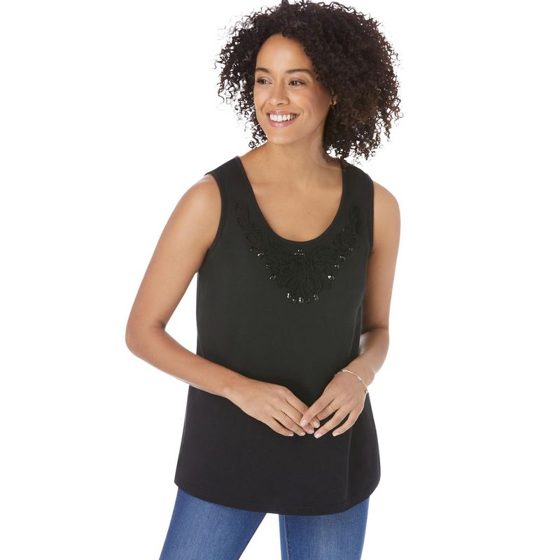 Woman Within Women's Plus Size Beaded Tank Top, 1 of 3