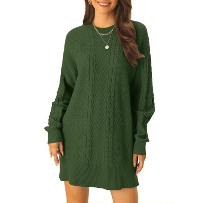 INSPIRE CHIC Women's Long Sleeve Crewneck Mini Cable Knit Casual Sweater Dress
