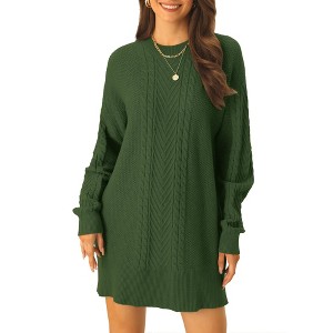 INSPIRE CHIC Women's Long Sleeve Crewneck Mini Cable Knit Casual Sweater Dress - 1 of 4
