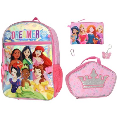 Disney Princess Cinderella Belle Rapunzel Dreamer 5 Pc Backpack Lunch Box Set