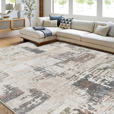 FURNIinspire Floor Mats Modern Abstract Area Rug Carpet Bedroom Rug for Living Room, Machine Washable Home Decor, Beige, 84"*60"