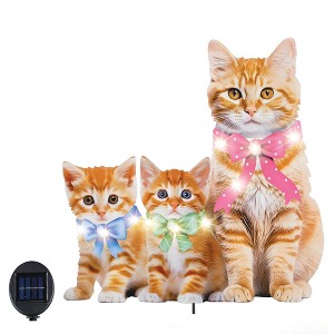 Collections Etc LED Lighted Solar Powered Realistic Cat Family Garden Stake - 1 of 2
