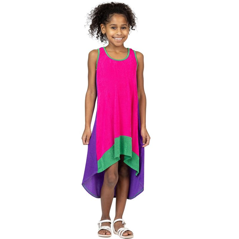 24sevenkid Girls Sleeveless Colorblock HighLow Knee Length Dress, 1 of 6