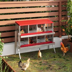 6/8/10 Compartment Galvanized Chicken Nesting Box - Metal Laying Box with Legs for Hens - 1 of 4