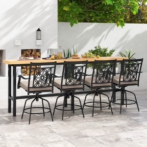 Costway Outdoor 360°Swivel Bar Stools Set of 4 with Seat Cushions High Back & Armrests - 1 of 4
