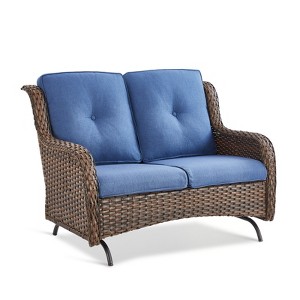 Buenhomino Patio Loveseat Rattan Glider Sofa with Curved Armrest Thicking Back & Seat Cushions for Garden Balcony Backyard - 1 of 4