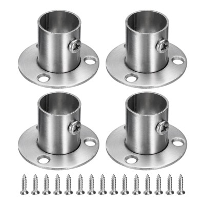 Unique Bargains Stainless Steel Wardrobe Pipe Holder Shower Closet Curtain Rod Pole Brackets 4 Pcs