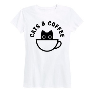 Women's - Instant Message - Cats and Coffee Short Sleeve Graphic T-Shirt - 1 of 4