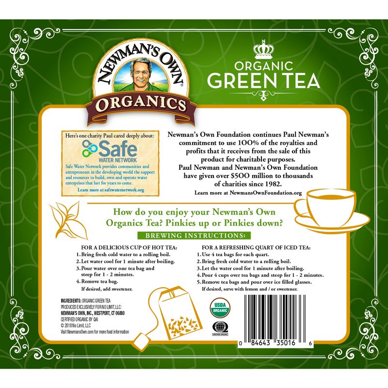 Newman's Own Organic Green Tea, Green Tea with 100 Individually Wrapped Tea Bags Per Box (Pack of 5), 4 of 5