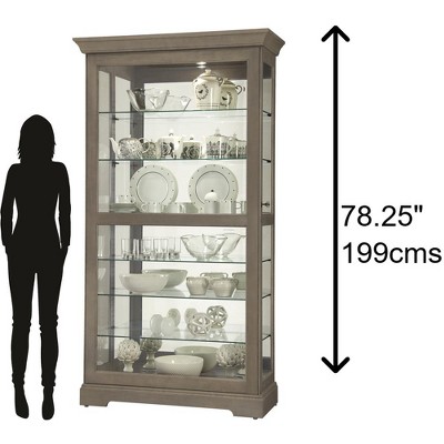 Transitional Gray-Brown Lighted Curio Cabinet with Adjustable Shelves