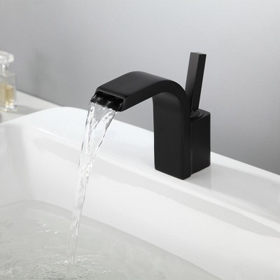 Yukimo Waterfall Spout Single Joystick Handle Bathroom Sink Faucet in Matte Black