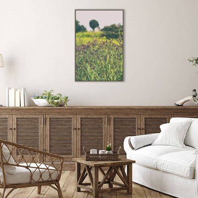 Roadside Flowers Green and Purple Framed Canvas Print