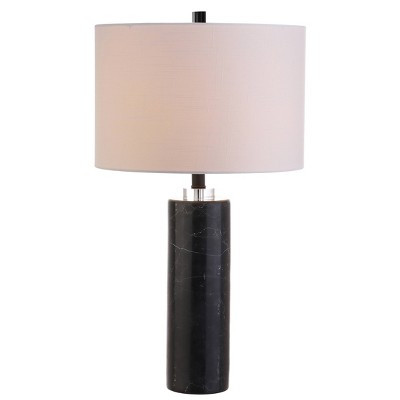 JONATHAN Y 27" Marble/Crystal Brooks Table Lamp (Includes LED Light Bulb) Black: Linen Shade, Brass Base, UL Listed