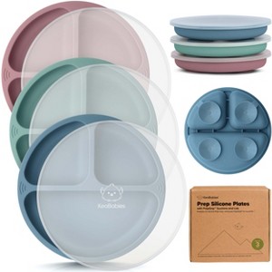 3-Pack Prep Suction Plates with Lids, 100% Silicone Baby Plates with Lid, BPA-Free Kids Divided Toddler Plates - 1 of 4