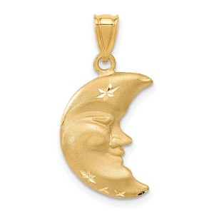 Black Bow Jewelry 14k Yellow Gold Satin and Diamond Cut Crescent Moon Face Pendant - 1 of 4