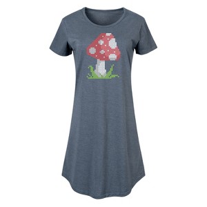 Women's - Instant Message - Cross Stitch Mushroom Graphic T-shirt Dress - 1 of 4