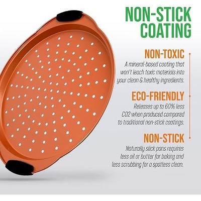 NutriChef Copper Non-Stick Pizza Tray with Silicone Handles