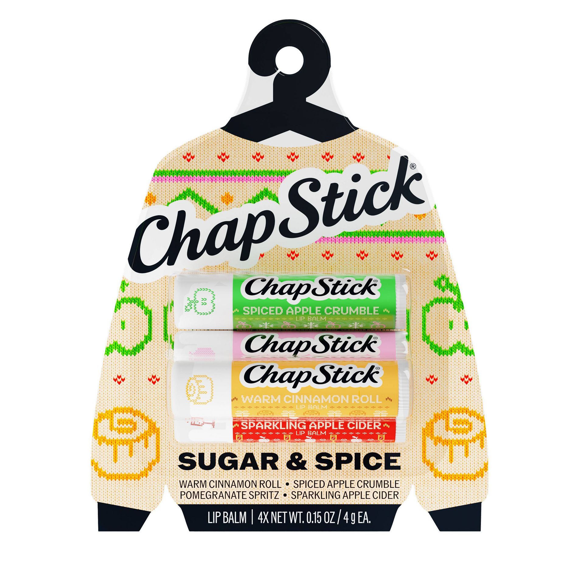 Chapstick Holiday Ugly Sweater Sugar & Spice Lip Balms - 0.6oz/4pk