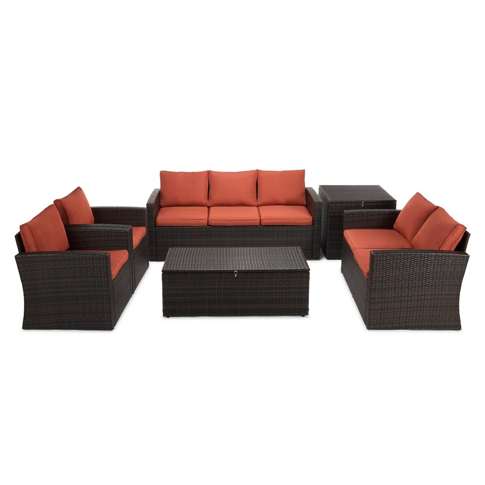 Photos - Garden Furniture 6pc Wicker Outdoor Conversation Set - Orange - EDYO LIVING: Weather-Resistant Rattan Patio Seating, Removable Cushions