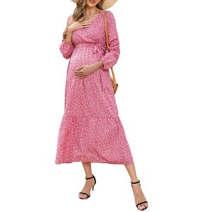 LXT-Women's Tiered Ruffle Hem Maxi Dress with Belt for Baby Shower - 1 of 4