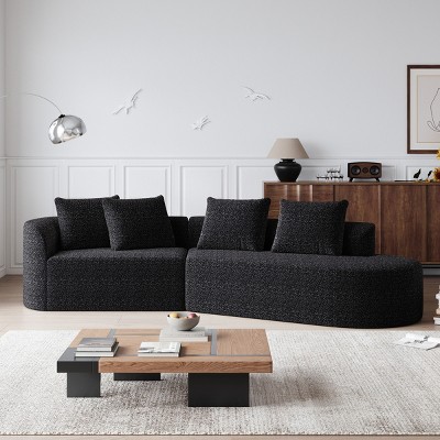 112" Curved Chenille Sectional Sofa,Oversized 4-Seater Cloud Couch with Deep Wide Seat & 4 Pillows for Living Room-Baofuwish