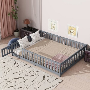 Whisen Twin Bed & Rubber Wood Floor Bed with Fence without Door, Multi - Functional Floor Bed for Kids' Sleep & Play - 1 of 4