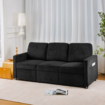 NicBex Retractable 3 Seater Sofa,Corduroy Flexible Couch for Living Room,Apartment,Office,Black