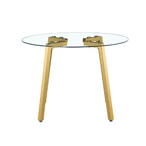 Gulches Modern Minimalist Circular Tempered Glass Dining Table - 42"x42"x29.5", Golden Metal Legs, Clear Glass Tabletop, Suitable for Kitchen - 1 of 4