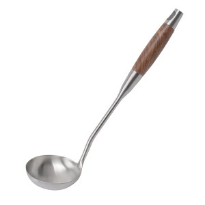 Unique Bargains Kitchen Cooking Utensil Wooden Handle Soup Ladle 14.2 Inch Silver Tone 1 Pc - 1 of 4